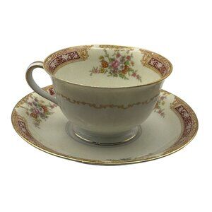 VTG Occupied Japan Noritake Red Lace Pattern Footed Cup & Saucer Fine China #1